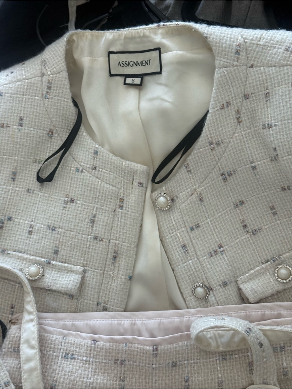 Assignment Revolve Cropped Tweed 3 piece set in Cream - Picture 5 of 5